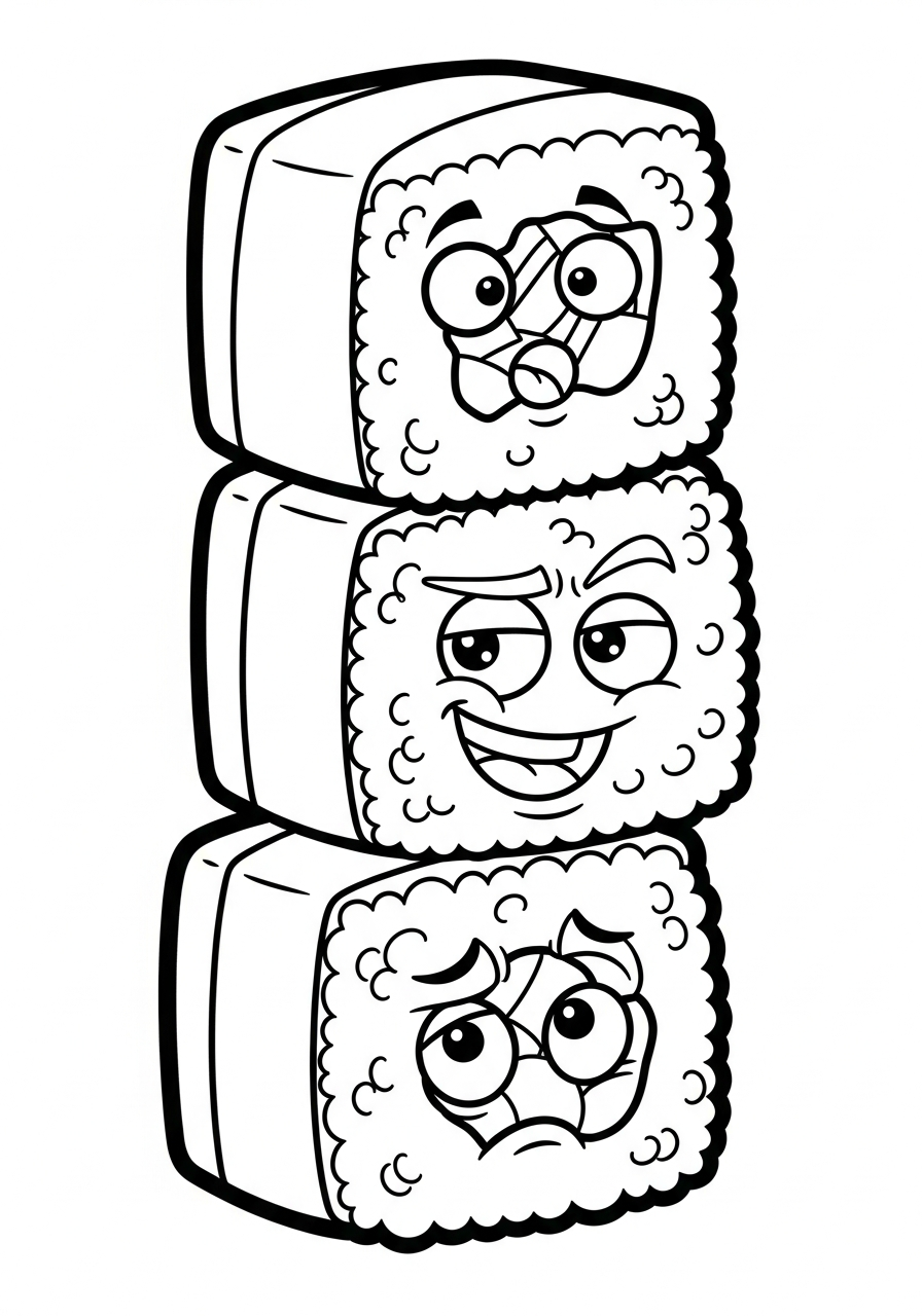 Stack of three silly rolls coloring page