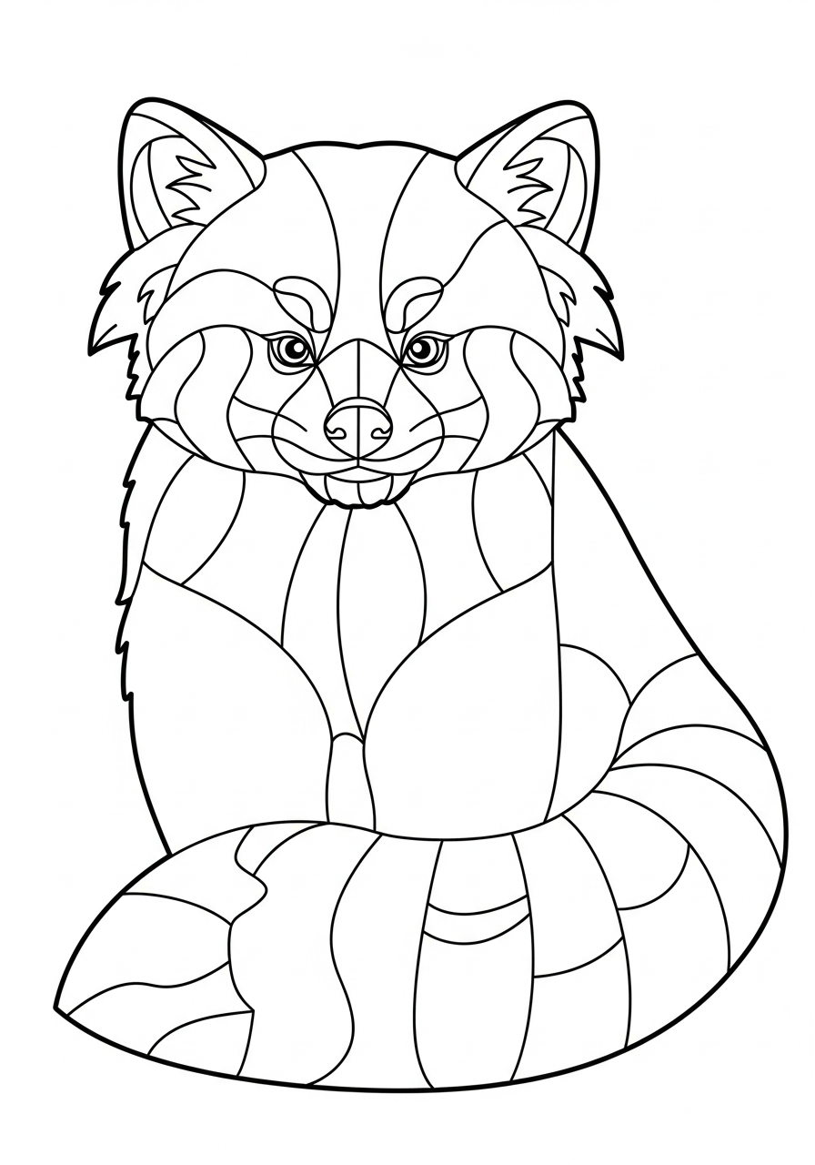 Stained glass style red panda coloring page