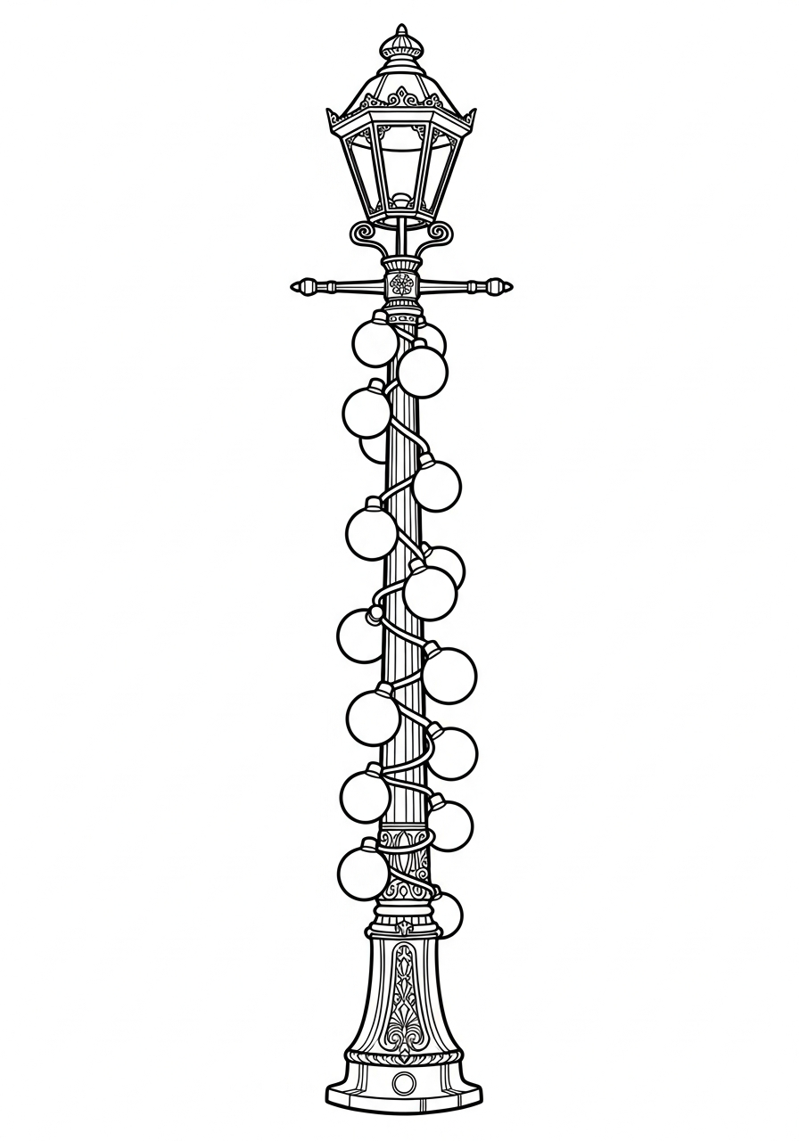 Christmas Light Coloring Pages 24 Street lamp wrapped in lights coloring page
