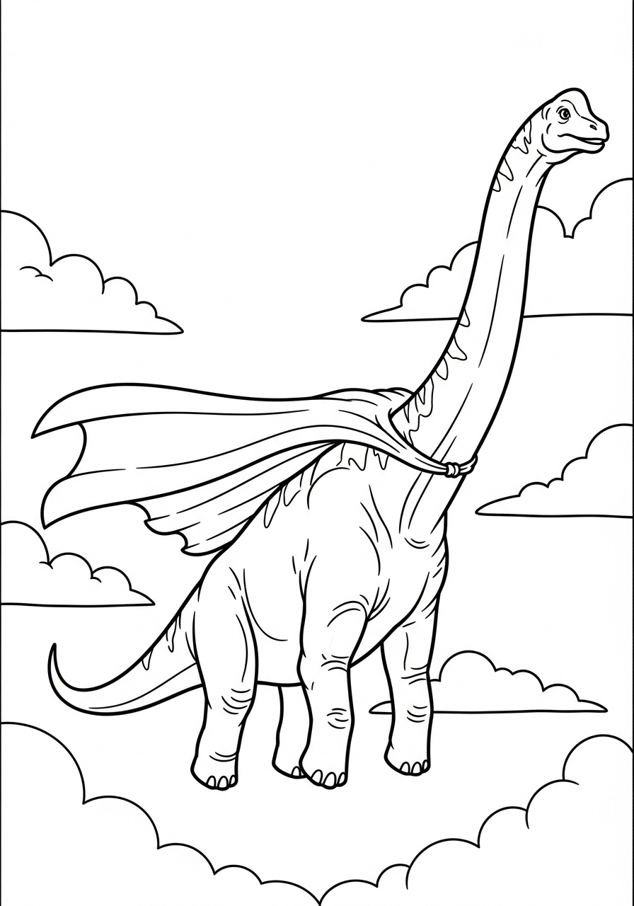 Brachiosaurus Coloring Pages 25 Superhero Brachiosaurus wearing cape flying coloring page