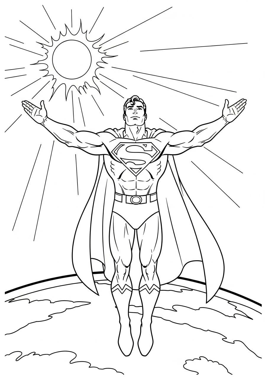 Superman absorbs energy from the sun coloring page