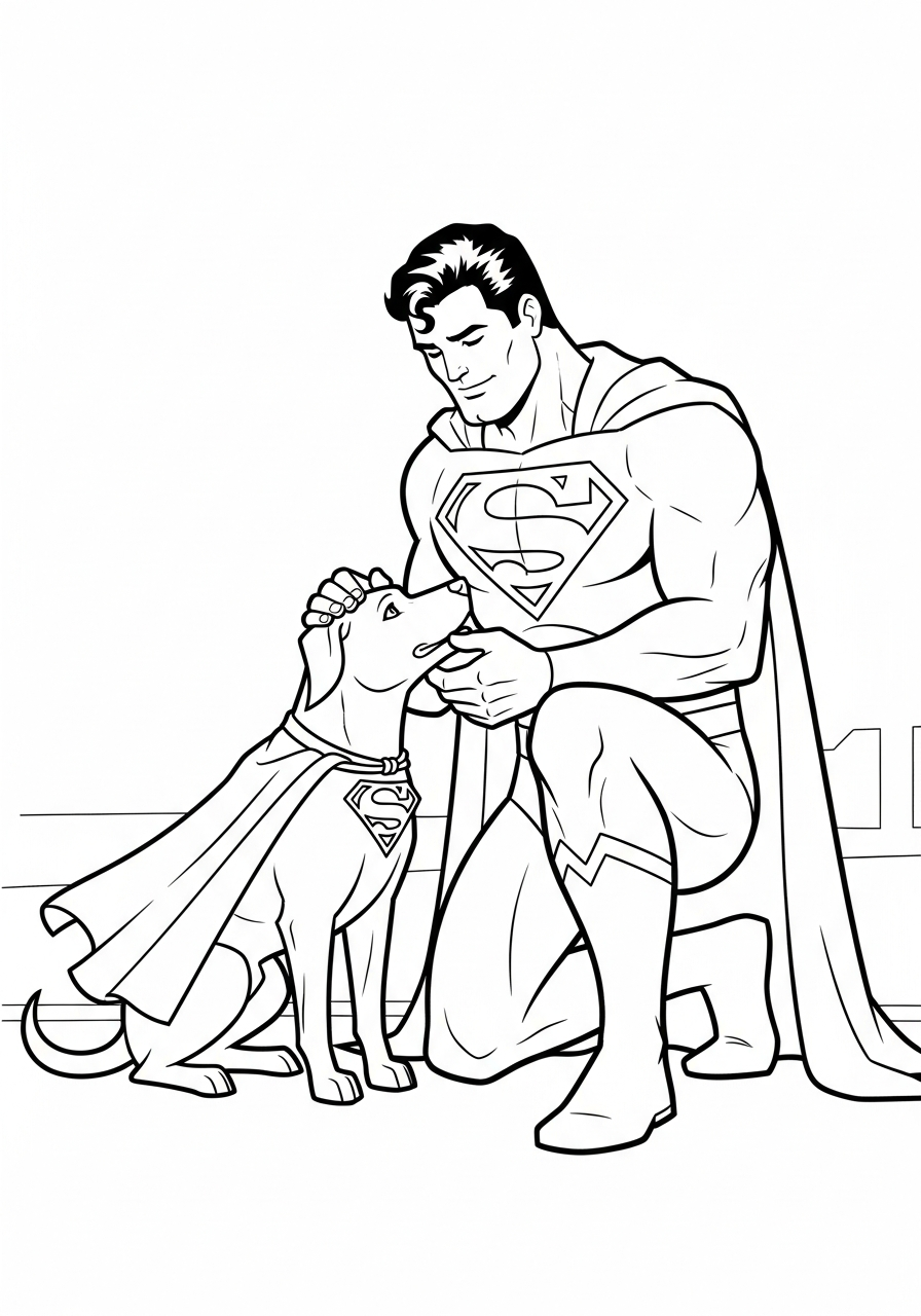 Superman pets Krypto the Superdog coloring page