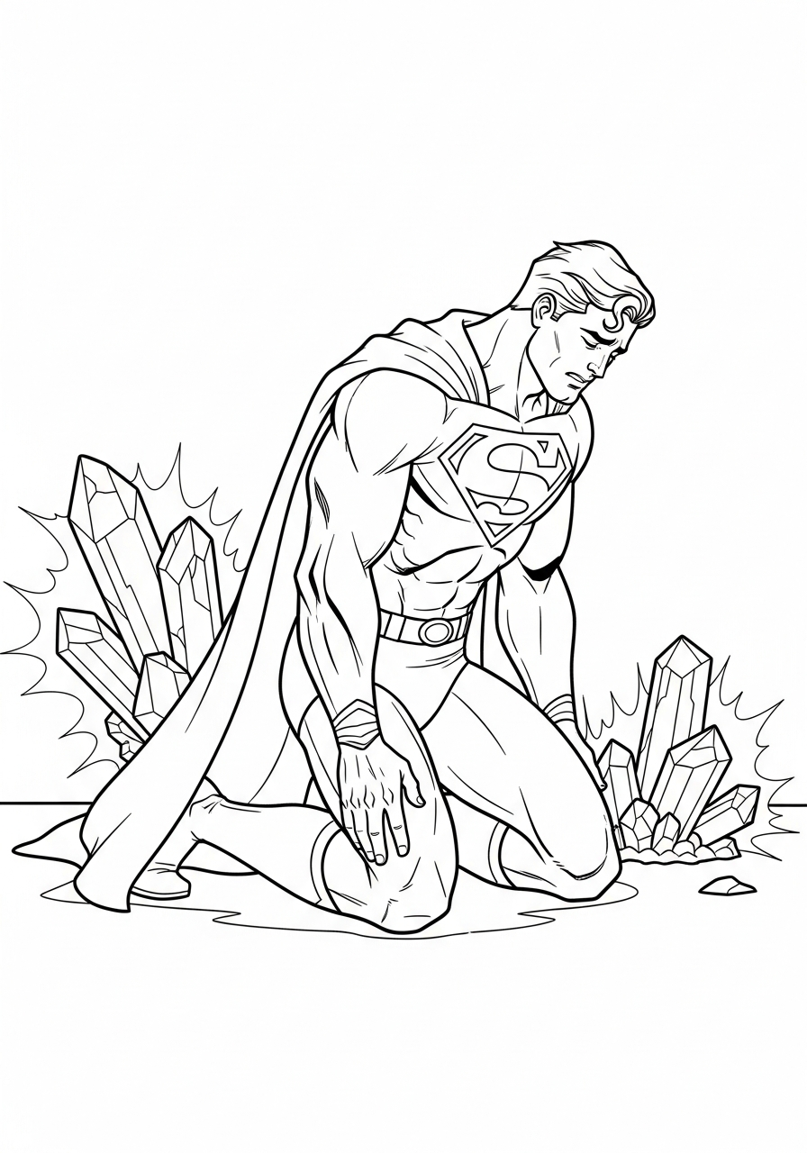 Superman weakened by glowing Kryptonite coloring page
