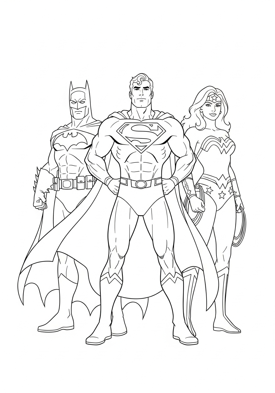 Superman with Batman and Wonder Woman coloring page