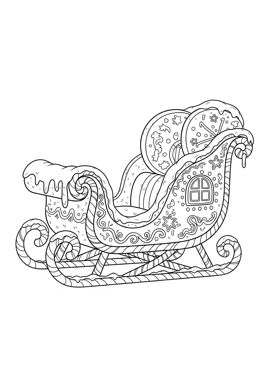 Santa Sleigh Coloring Pages 2 Sweet candy cane style sleigh coloring page