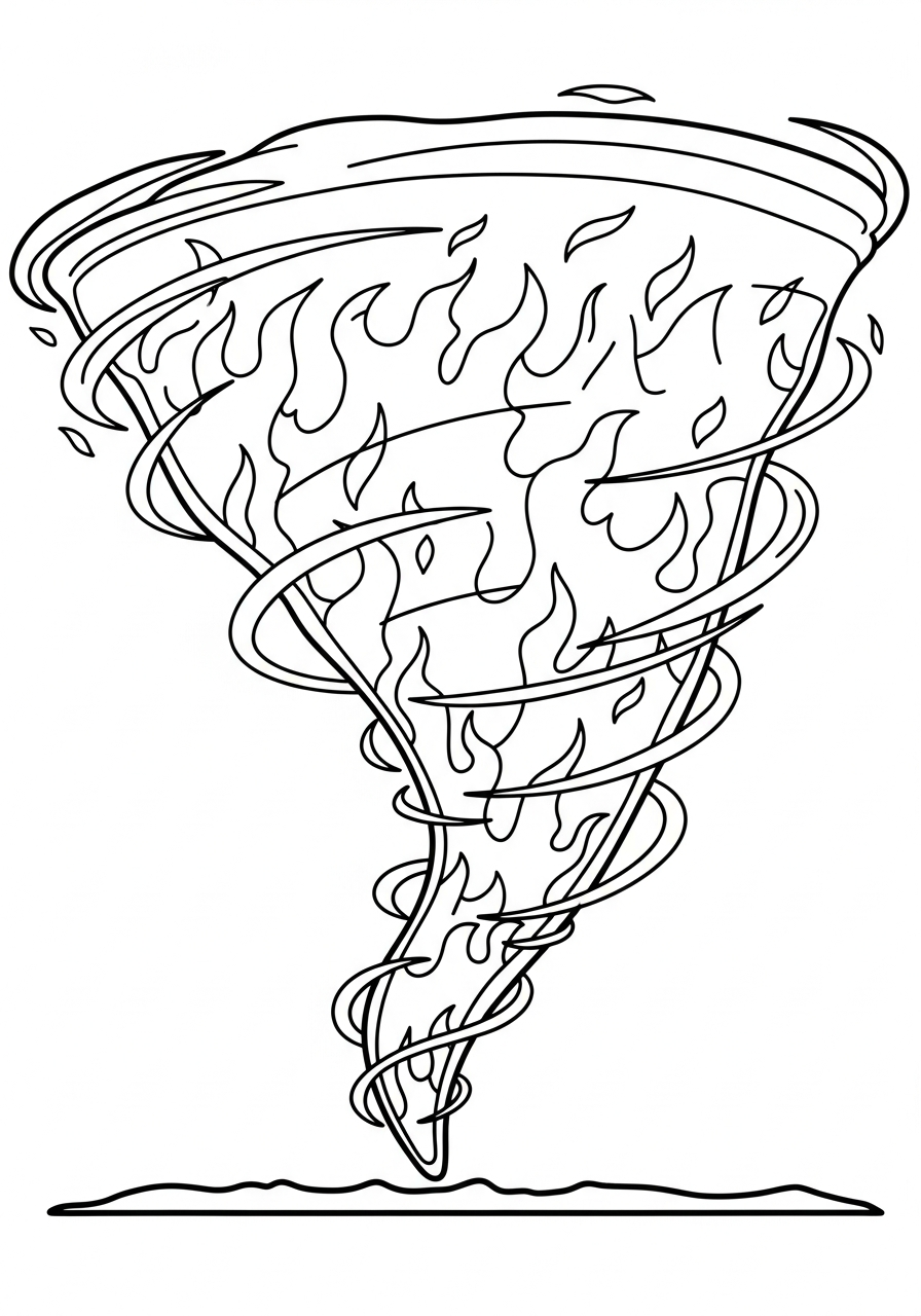 Swirling vortex of firenado coloring page