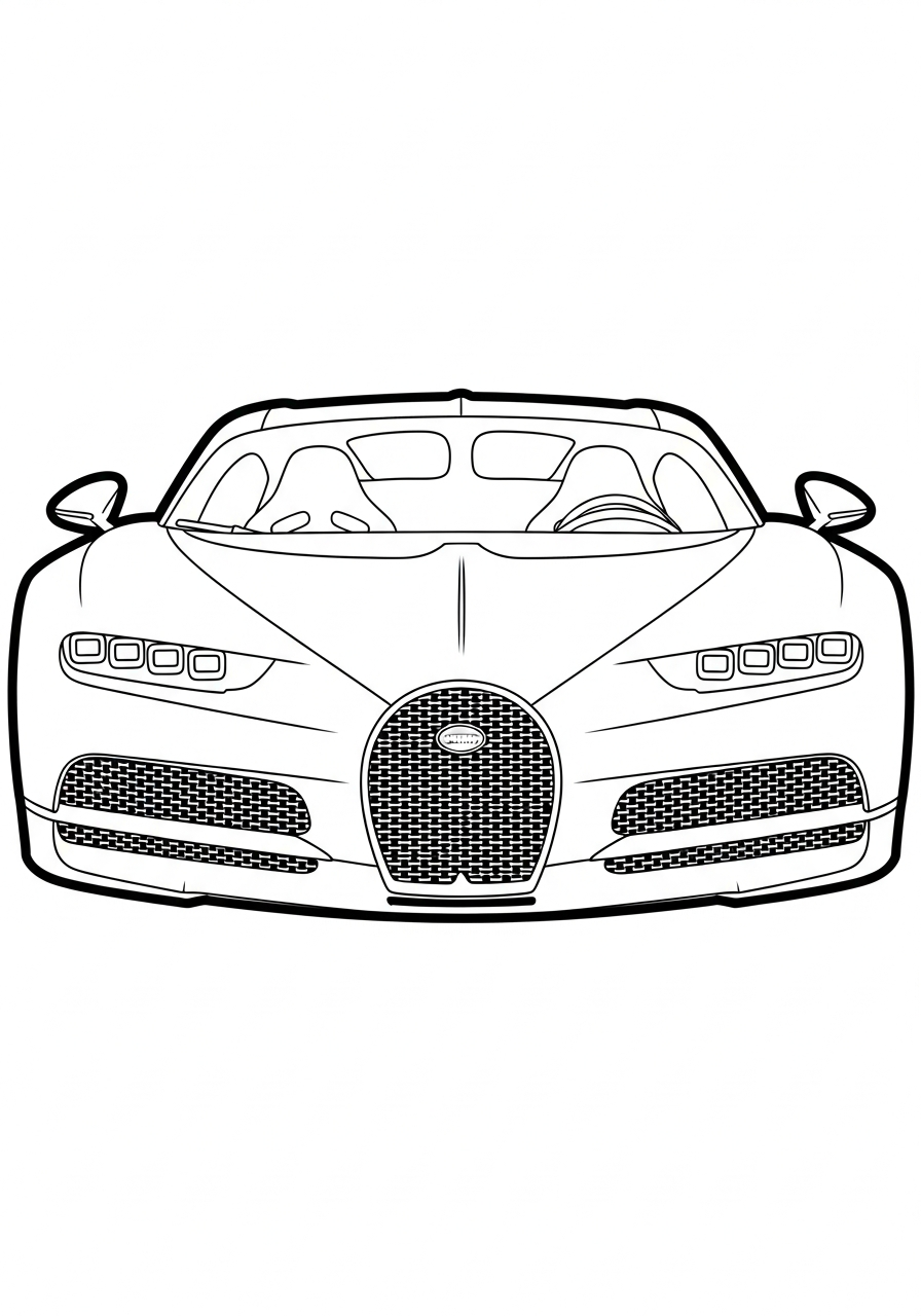 Symmetrical front view Bugatti Chiron coloring page