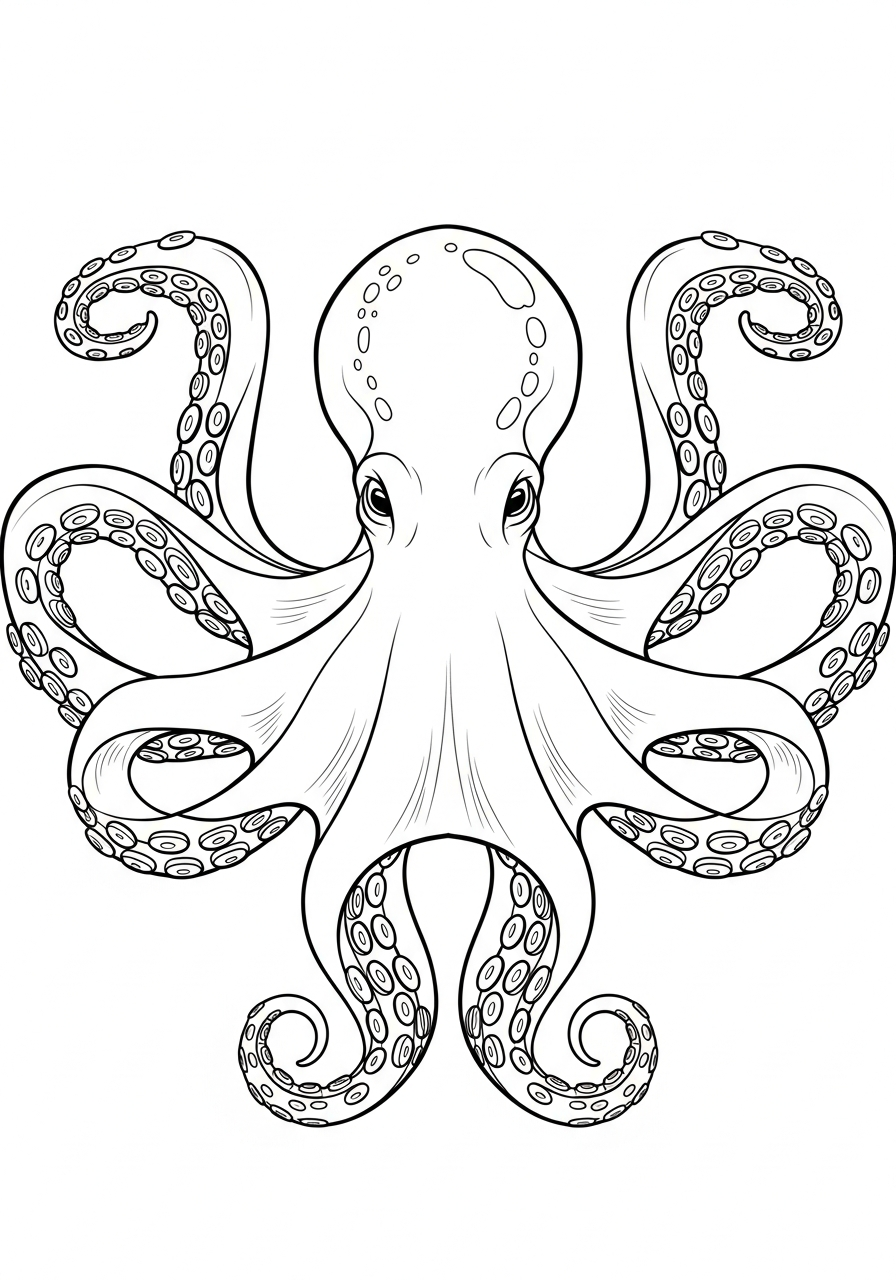 Symmetrical octopus mandala coloring page
