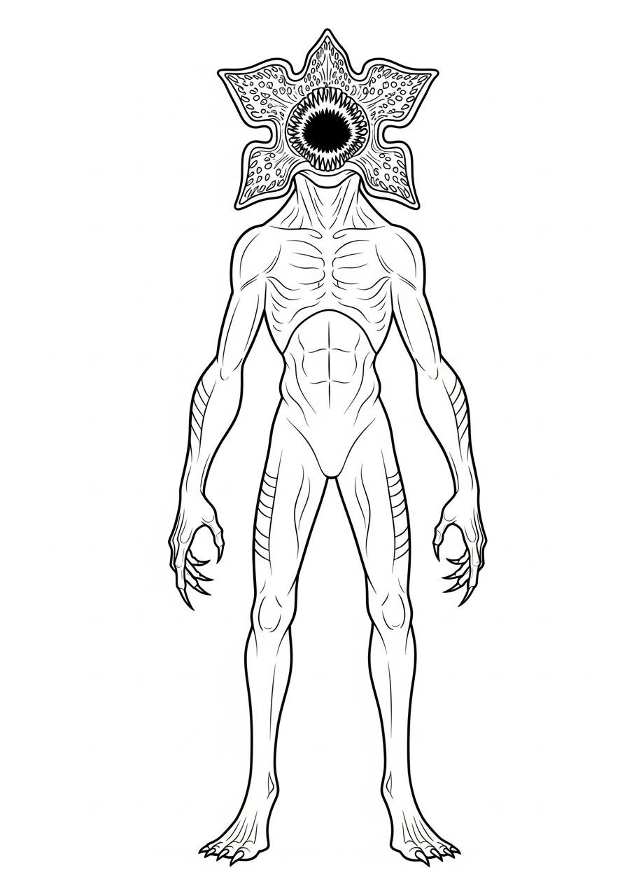 Tall standing Demogorgon full body coloring page