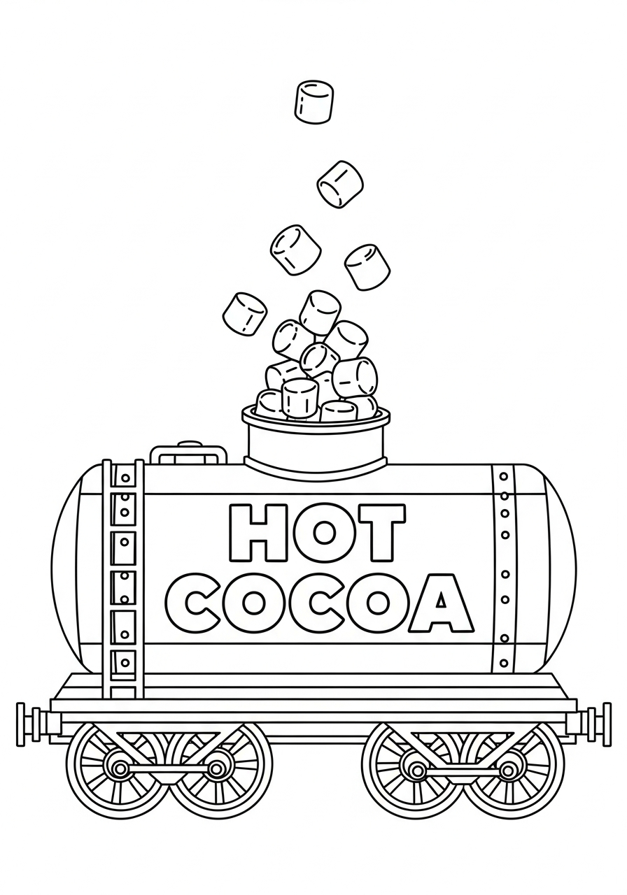 Christmas Train Coloring Pages 18 Tanker car filled with cocoa coloring page