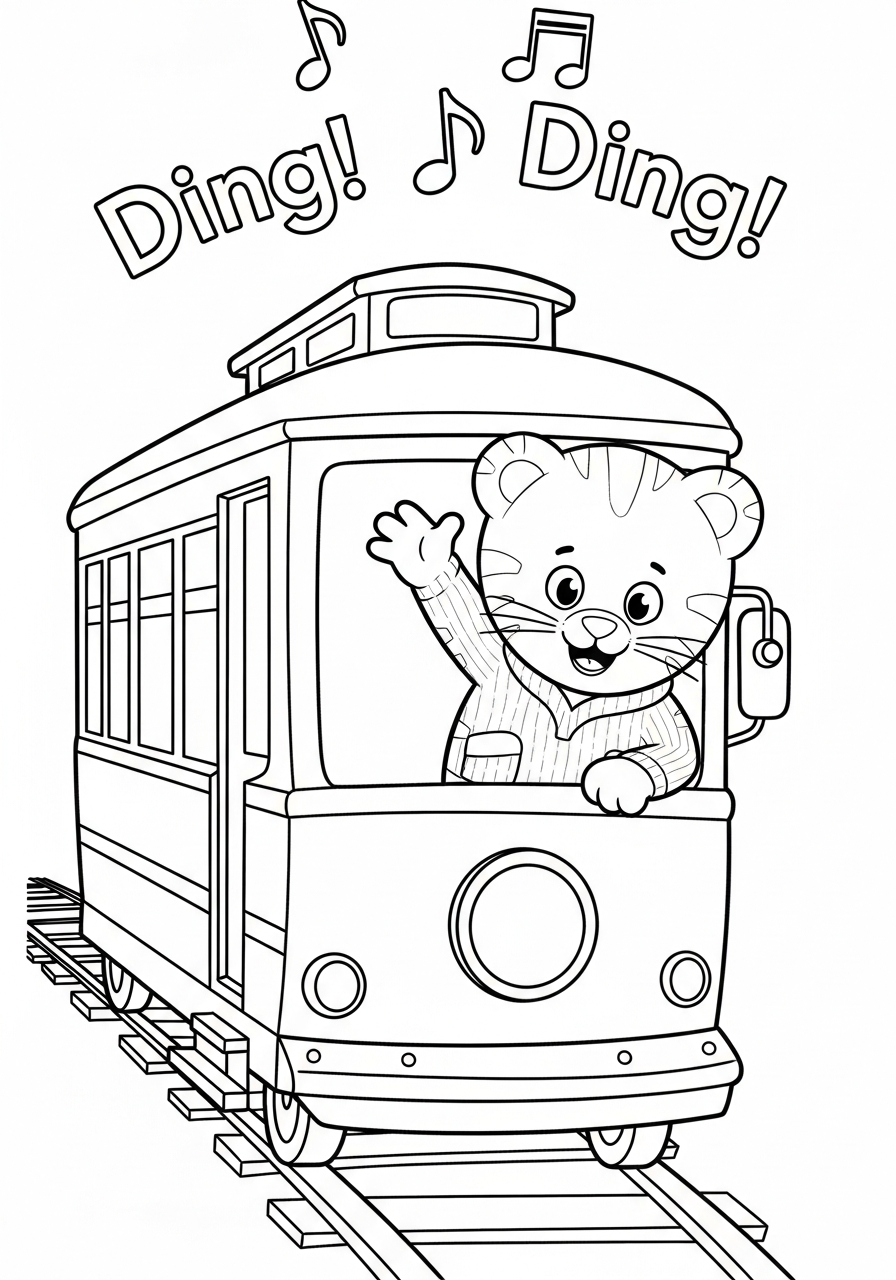 The iconic red Trolley Ding! Ding! coloring page
