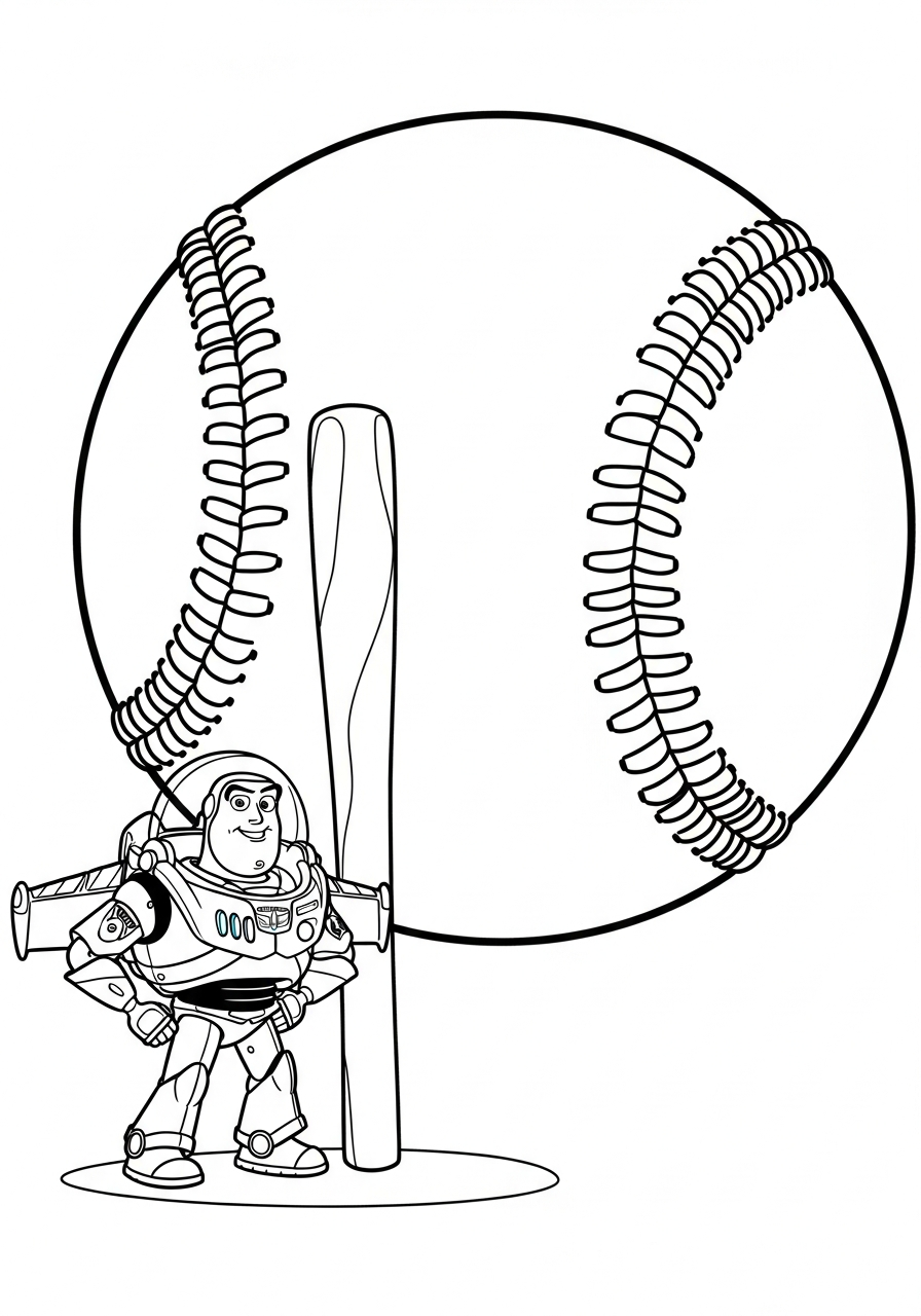 Buzz Lightyear Coloring Pages 29 Tiny Buzz Lightyear by a baseball coloring page