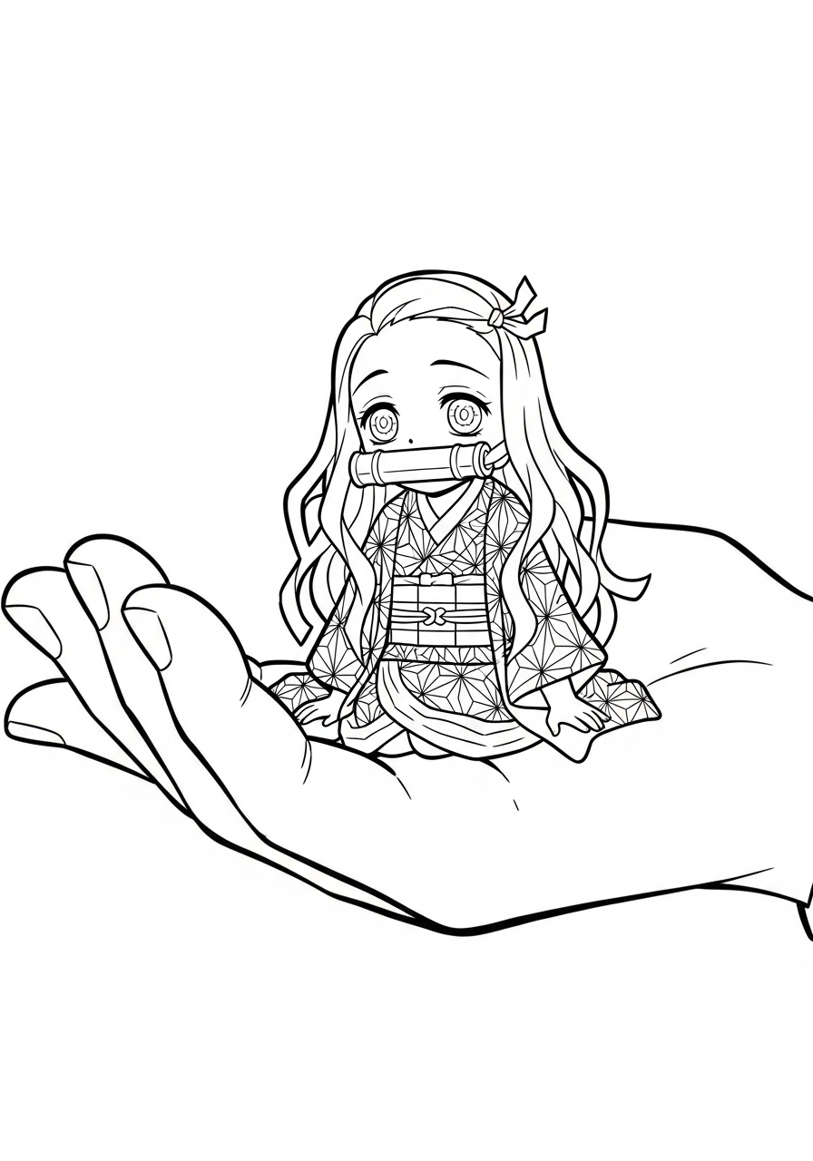 Nezuko Coloring Pages 29 Tiny Nezuko sitting in hand coloring page