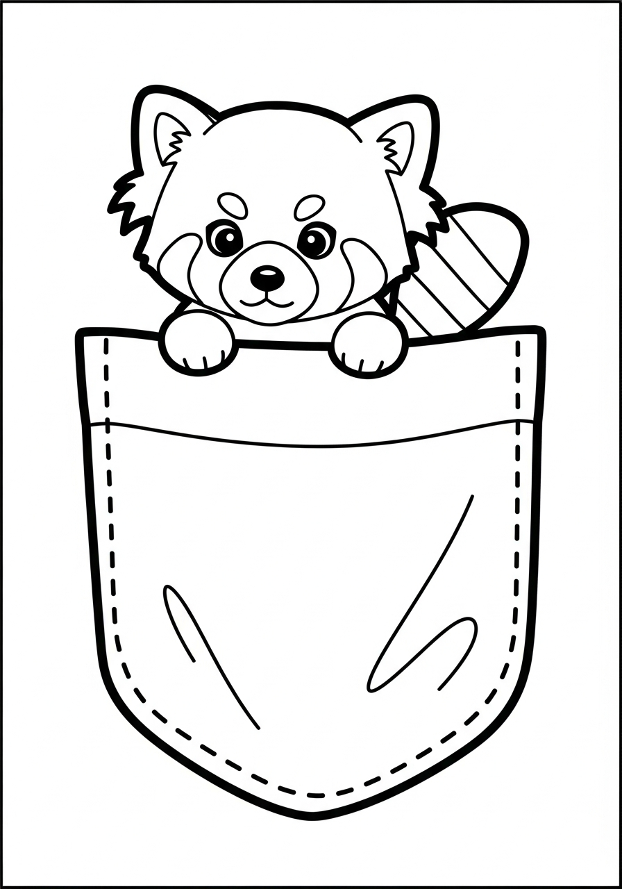 Tiny red panda in pocket coloring page