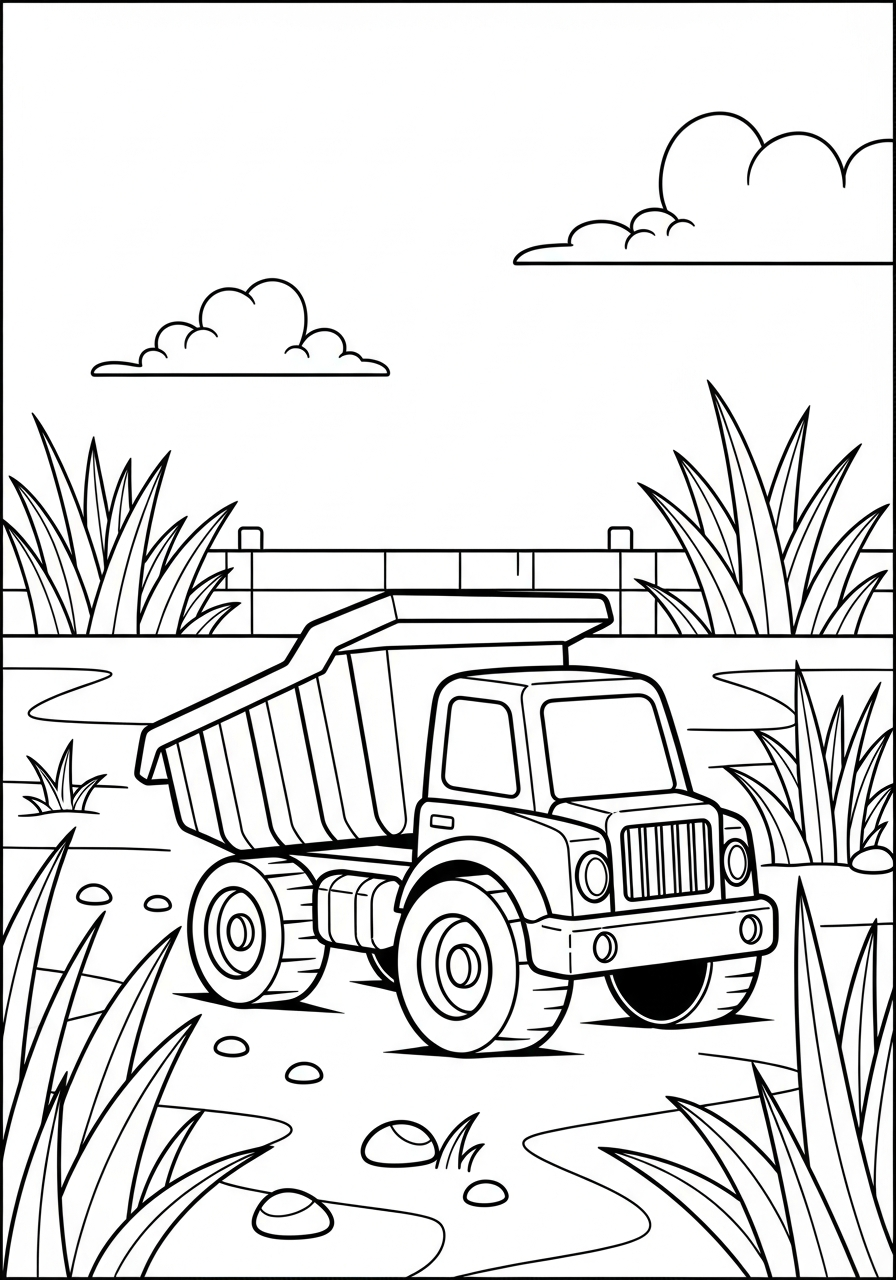 Dump Truck Coloring Pages 27 Tiny toy dump truck in grass coloring page