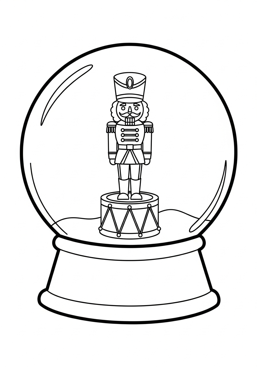 Toy soldier nutcracker snow globe coloring page