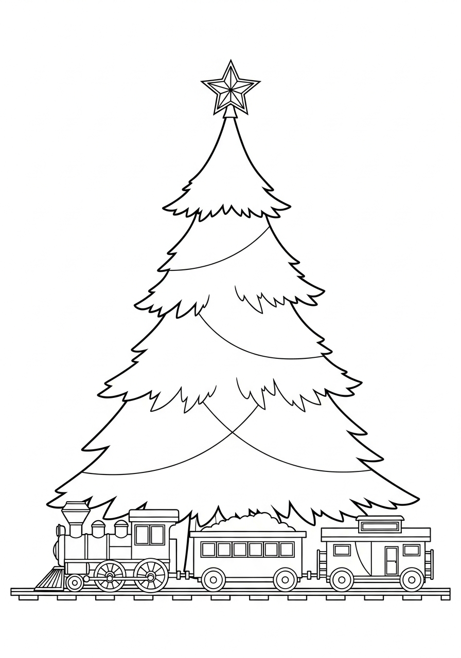 Christmas Tree Coloring Pages 21 Toy train circling tree base coloring page