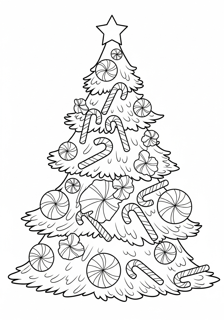 Christmas Tree Coloring Pages 22 Tree decorated with candy canes coloring page