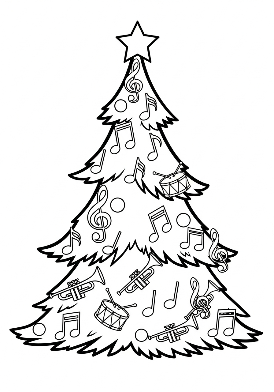 Christmas Tree Coloring Pages 23 Tree decorated with musical instruments coloring page