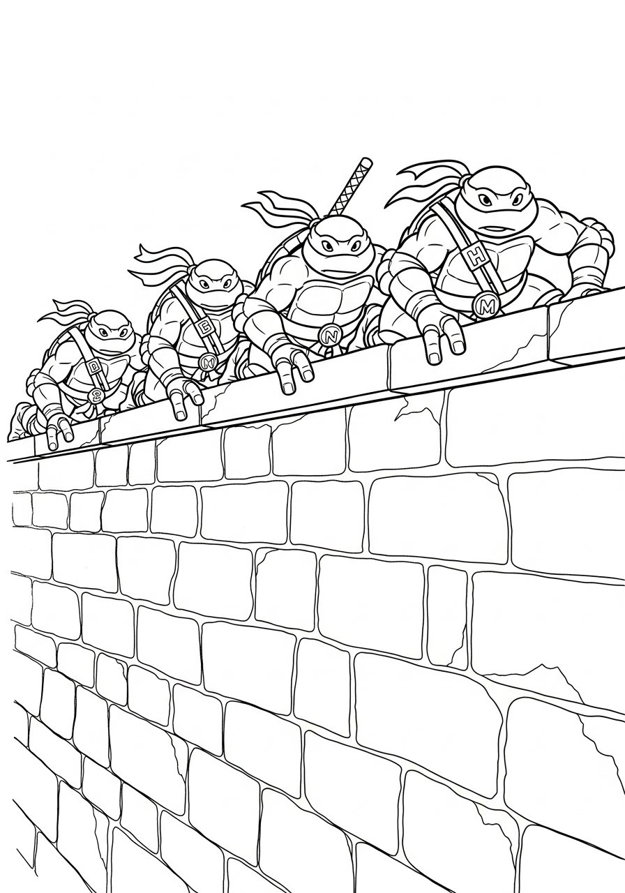 Ninja Turtle Coloring Pages 27 Turtles in stealth mode on wall coloring page