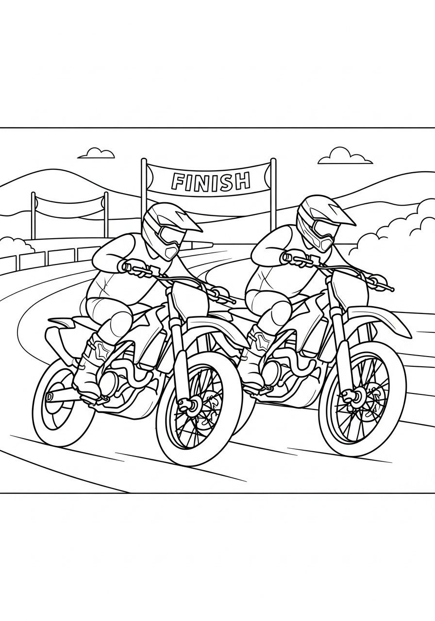 Dirt Bike Coloring Pages 30 Two bikes racing side-by-side coloring page