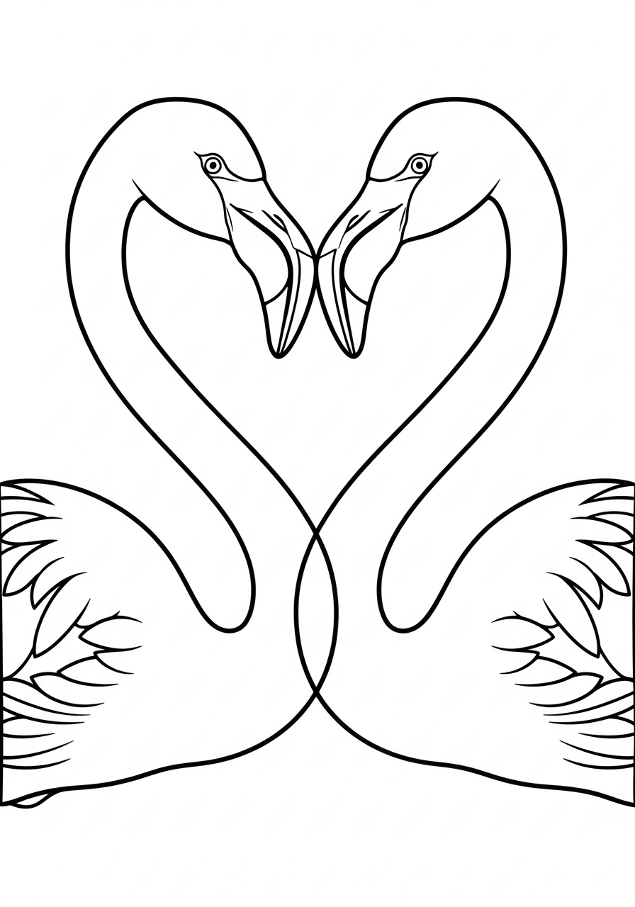 Two flamingos making a heart coloring page