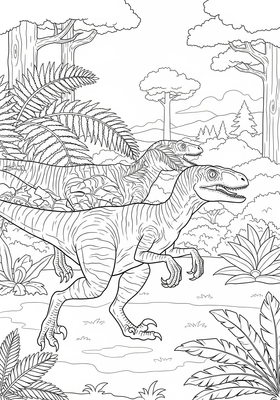 Velociraptor Coloring Pages 18 Two running velociraptors hunting together coloring page