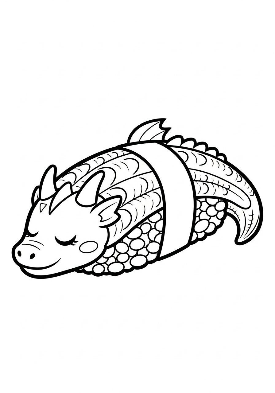 Unagi eel as sleeping dragon coloring page
