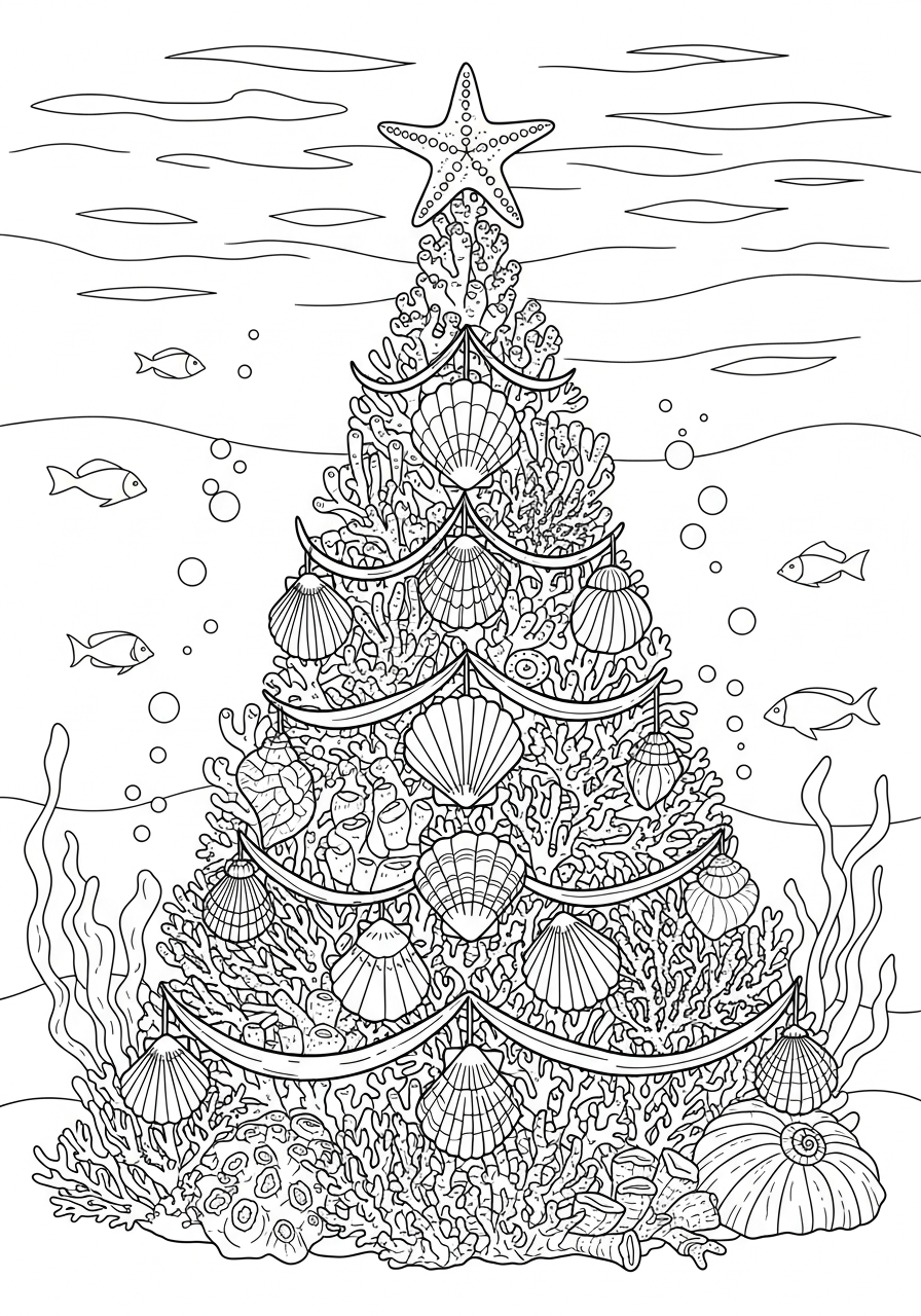 Christmas Tree Coloring Pages 26 Underwater coral tree with starfish coloring page