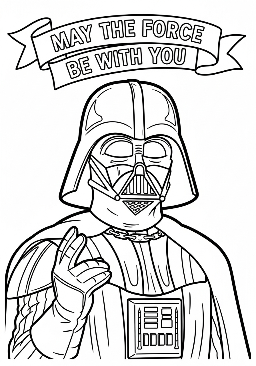 Vader holding May the Force banner coloring page