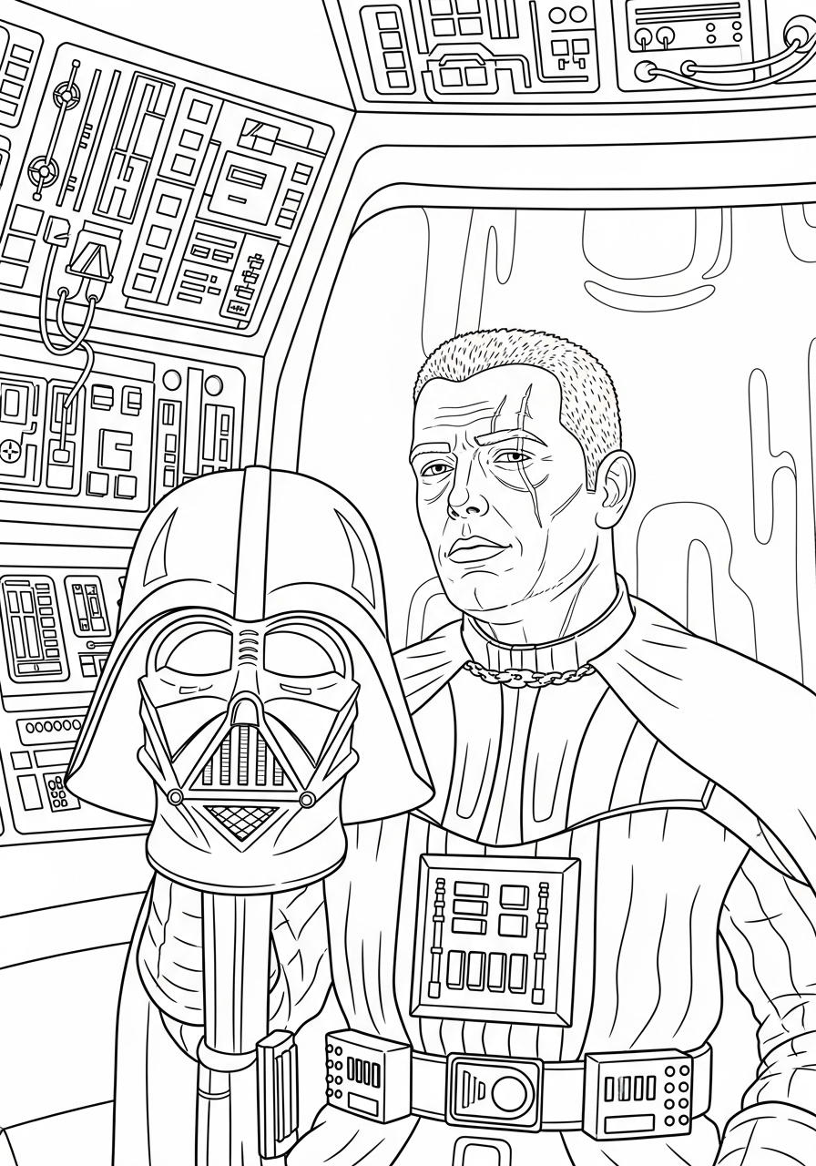 Vader meditating in his chamber coloring page