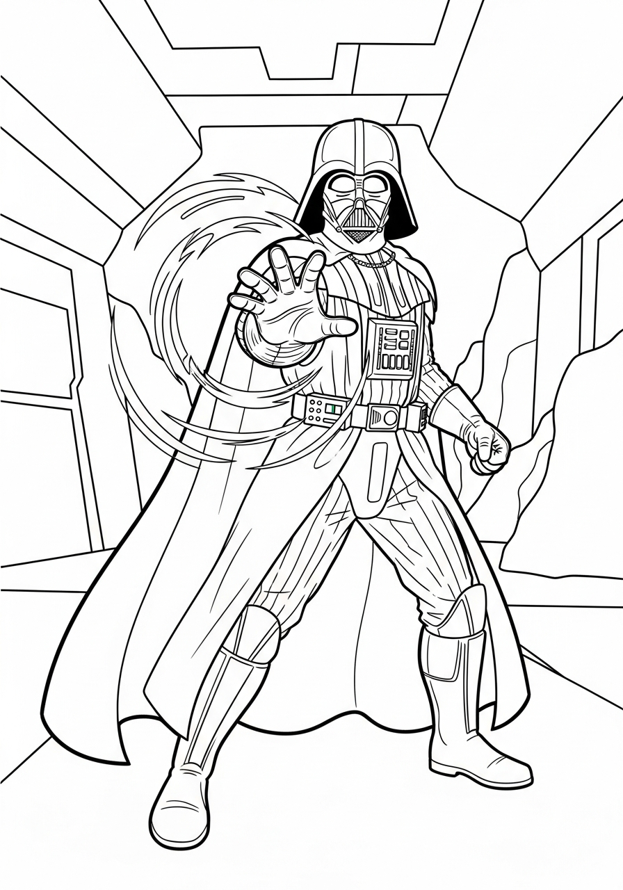Vader using the Force Push ability coloring page