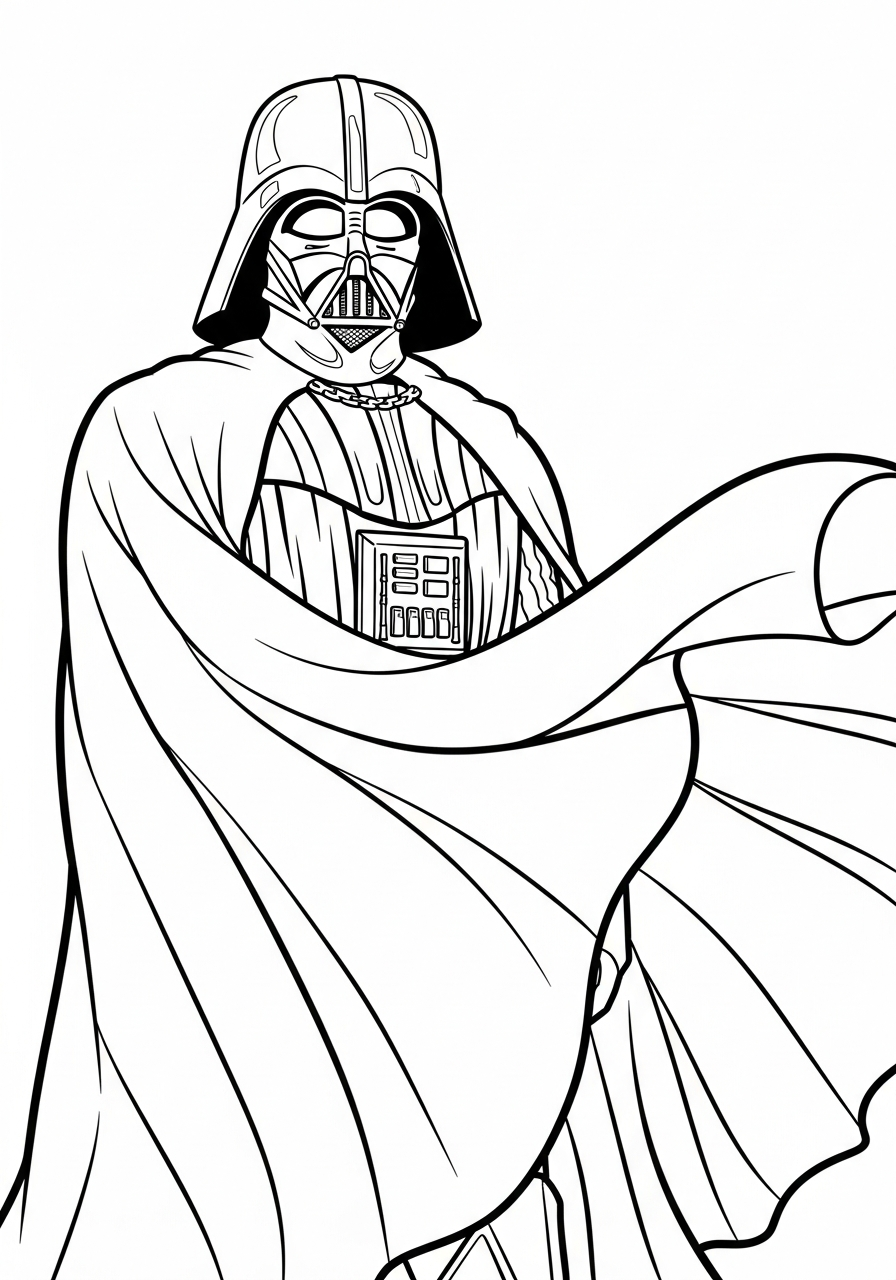 Vader with a large flowing cape coloring page