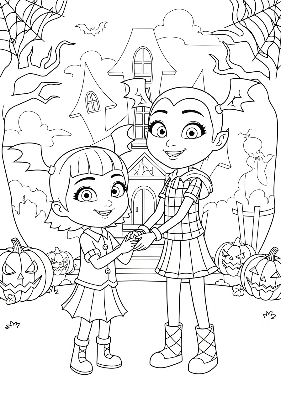 Vampirina Coloring Pages 10 Vee and Bridget holding hands coloring page