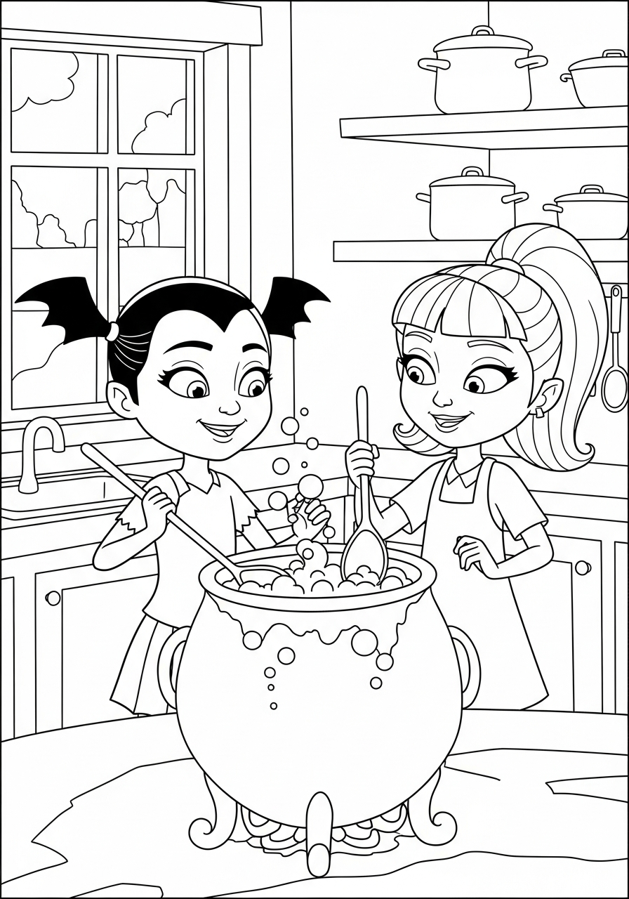 Vampirina Coloring Pages 12 Vee and Oxana cooking cauldron coloring page