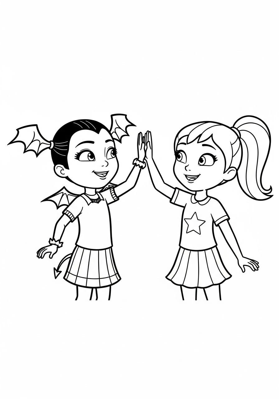 Vampirina Coloring Pages 13 Vee and Poppy high-fiving coloring page