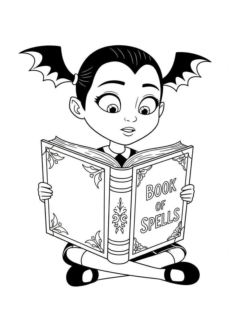 Vampirina Coloring Pages 19 Vee sitting and reading spellbook coloring page
