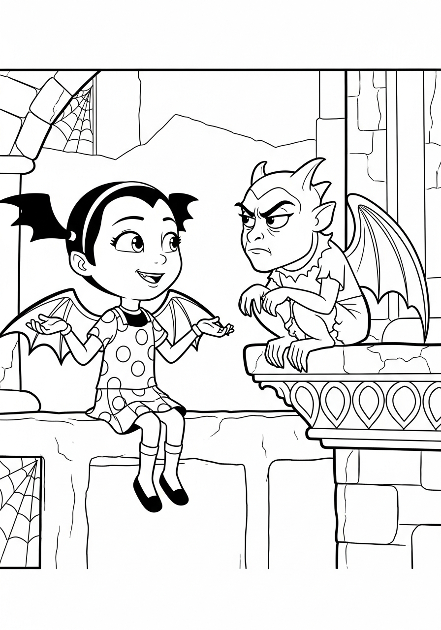 Vampirina Coloring Pages 20 Vee talking with Gregoria gargoyle coloring page