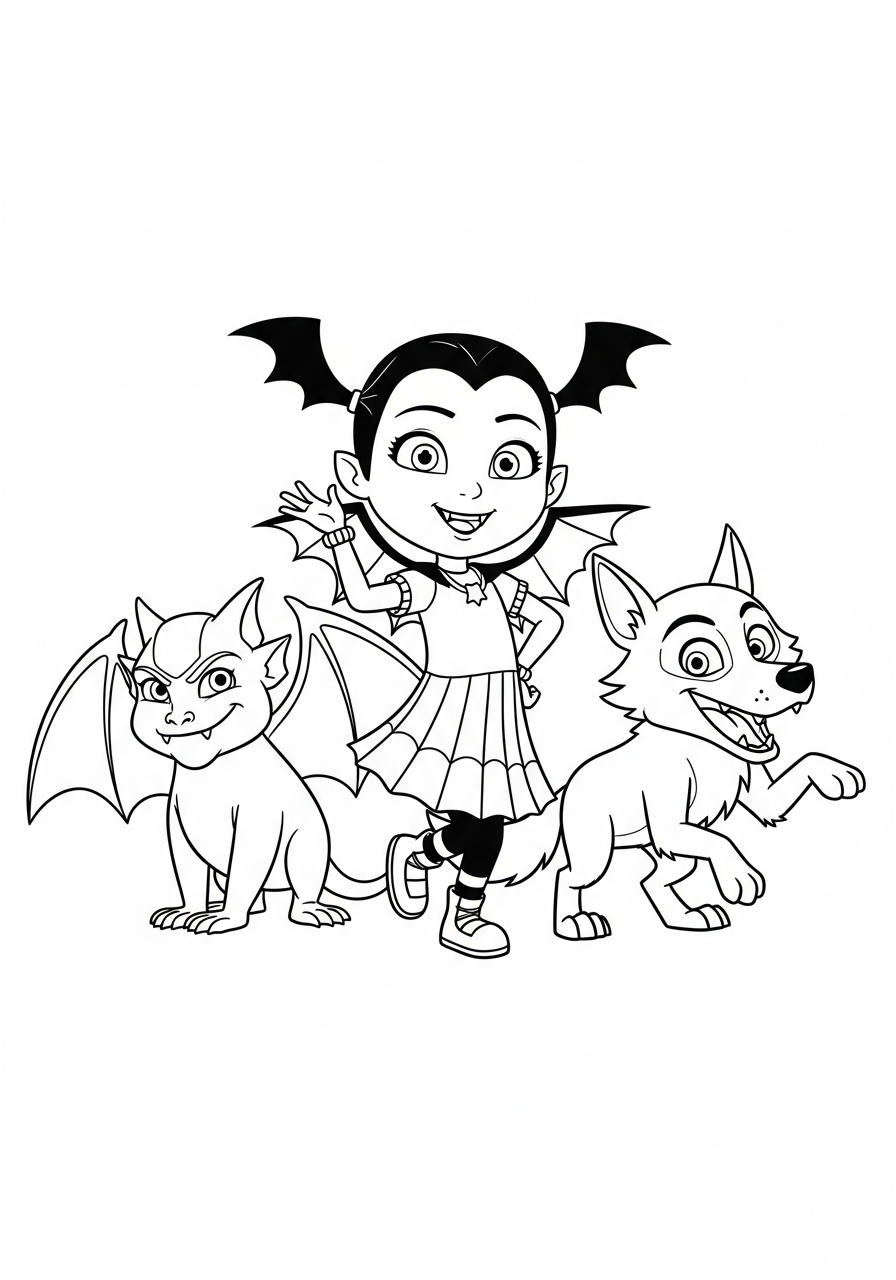 Vampirina Coloring Pages 21 Vee with her spooky pets coloring page