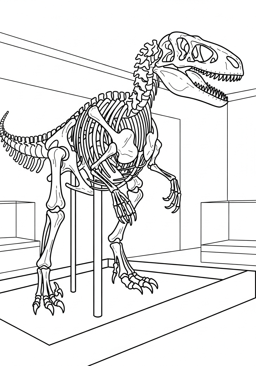 Velociraptor Coloring Pages 21 Velociraptor skeleton fossil museum display coloring page