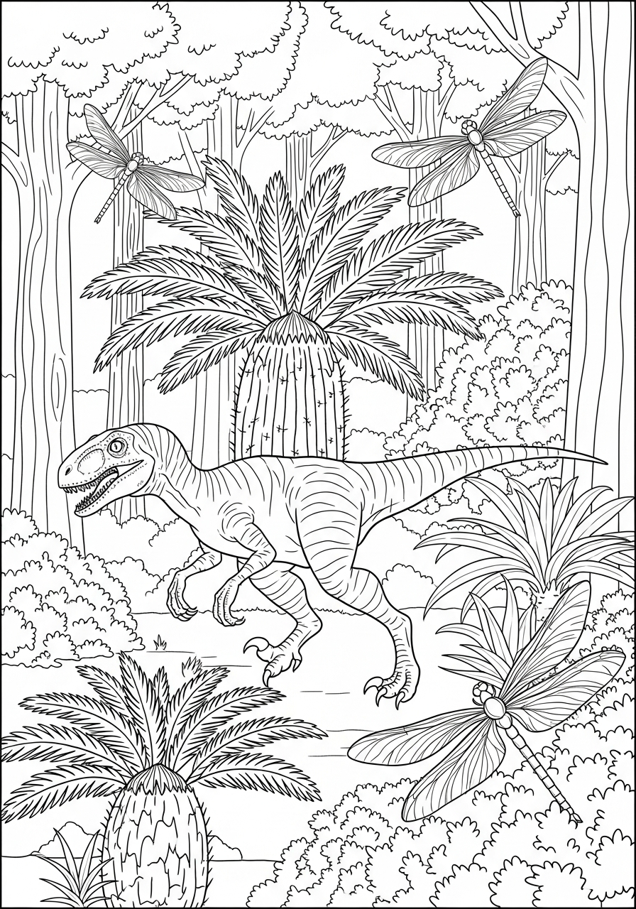 Velociraptor Coloring Pages 22 Velociraptor walking in prehistoric forest coloring page