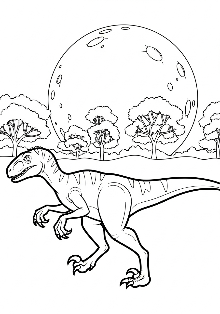 Velociraptor Coloring Pages 23 Velociraptor walking under full moon coloring page