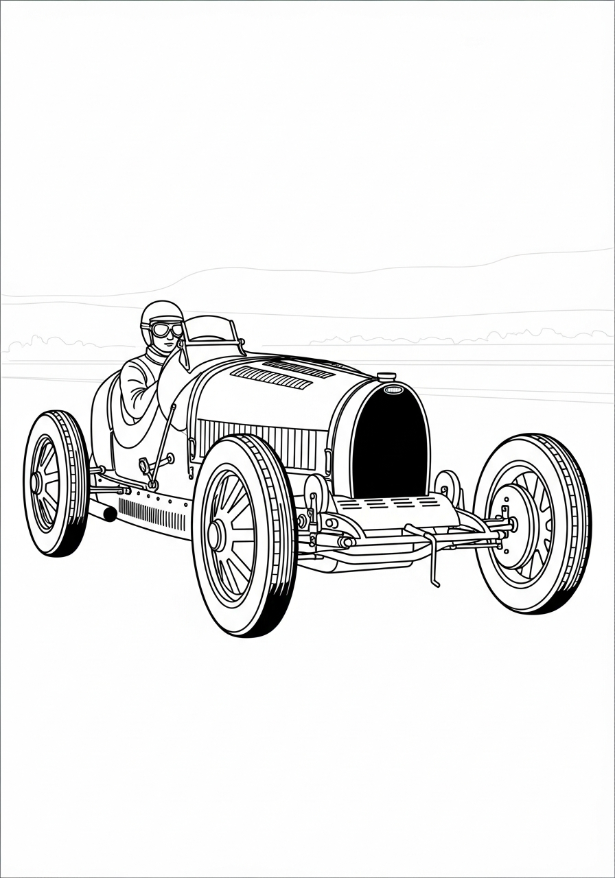 Vintage Bugatti Type 35 racer coloring page