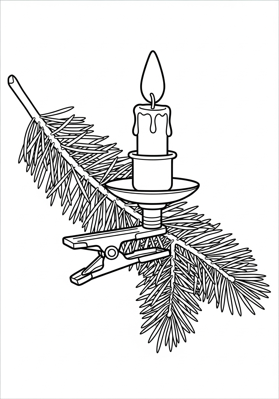 Christmas Light Coloring Pages 27 Vintage candle on pine branch coloring page