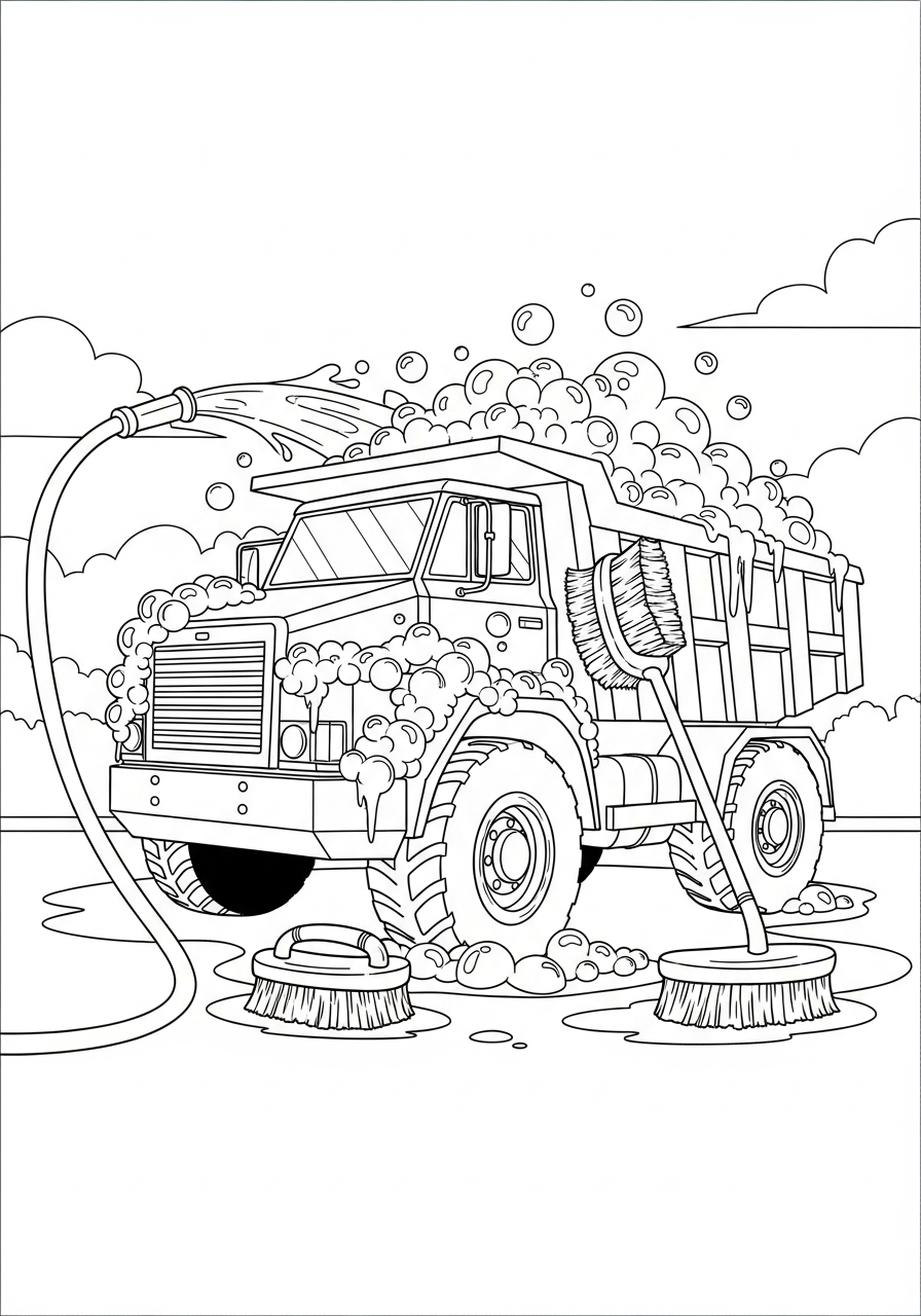 Dump Truck Coloring Pages 29 Washing dump truck with bubbles coloring page