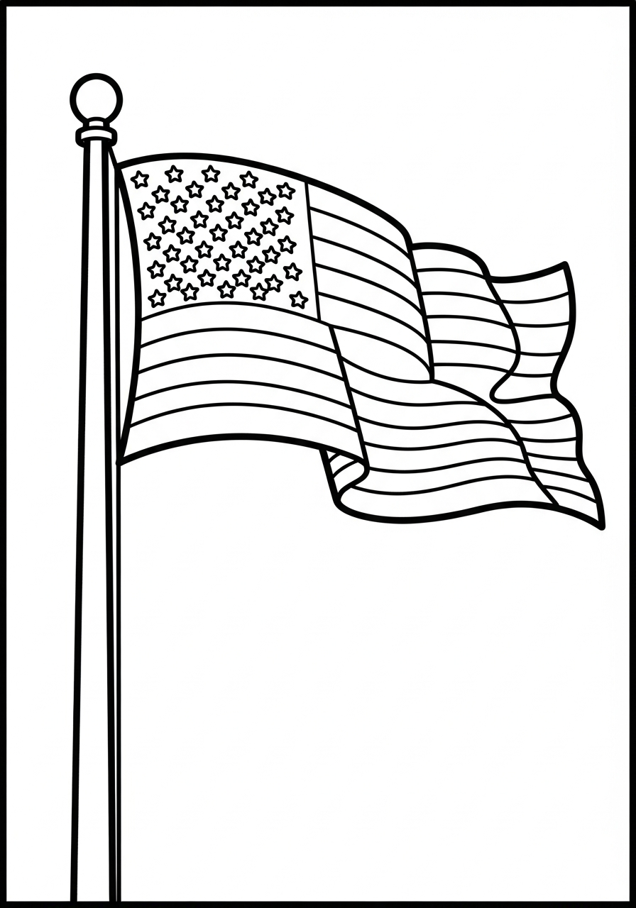 Veterans Day Coloring Pages 27 Waving American flag on pole coloring page