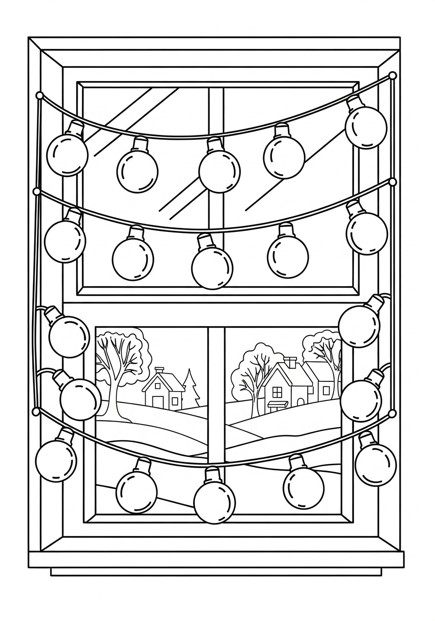 Christmas Light Coloring Pages 28 Window frame decorated with lights coloring page