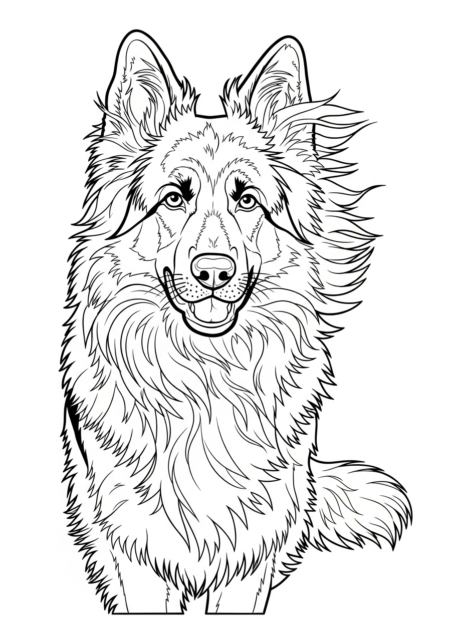 Windy long-haired German Shepherd coloring page