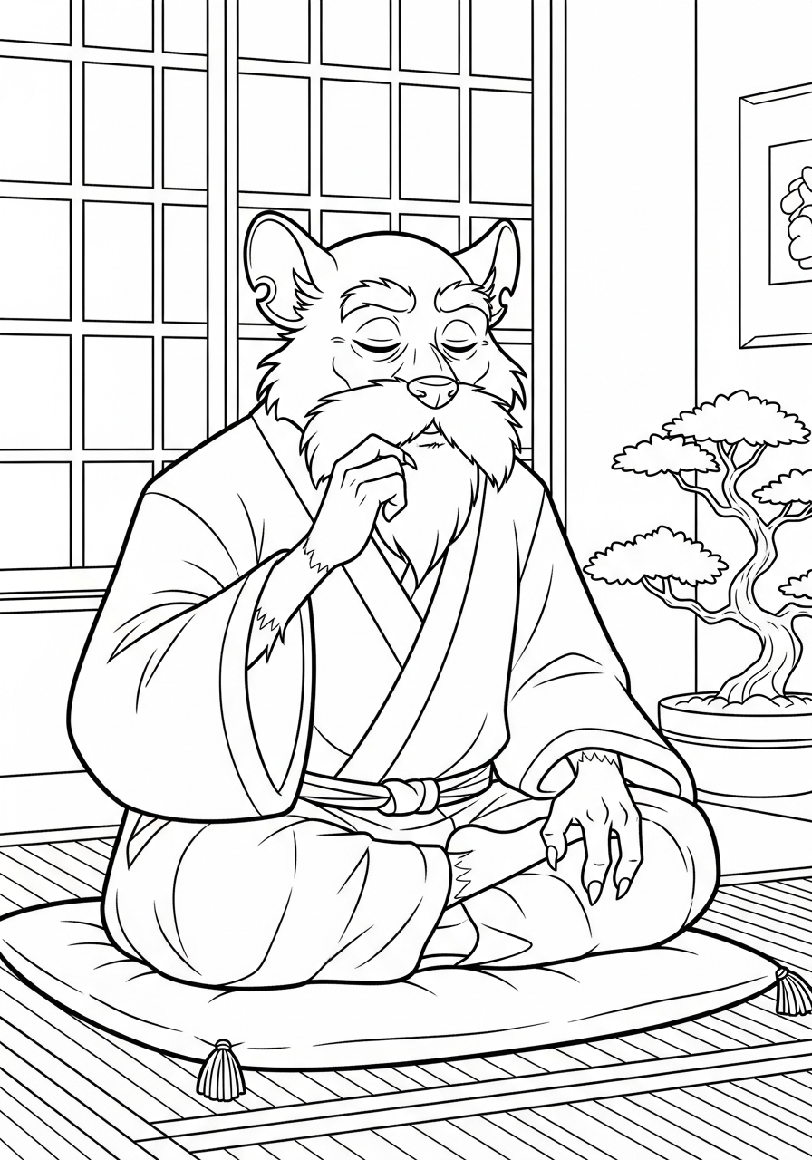 Ninja Turtle Coloring Pages 29 Wise Master Splinter meditating coloring page