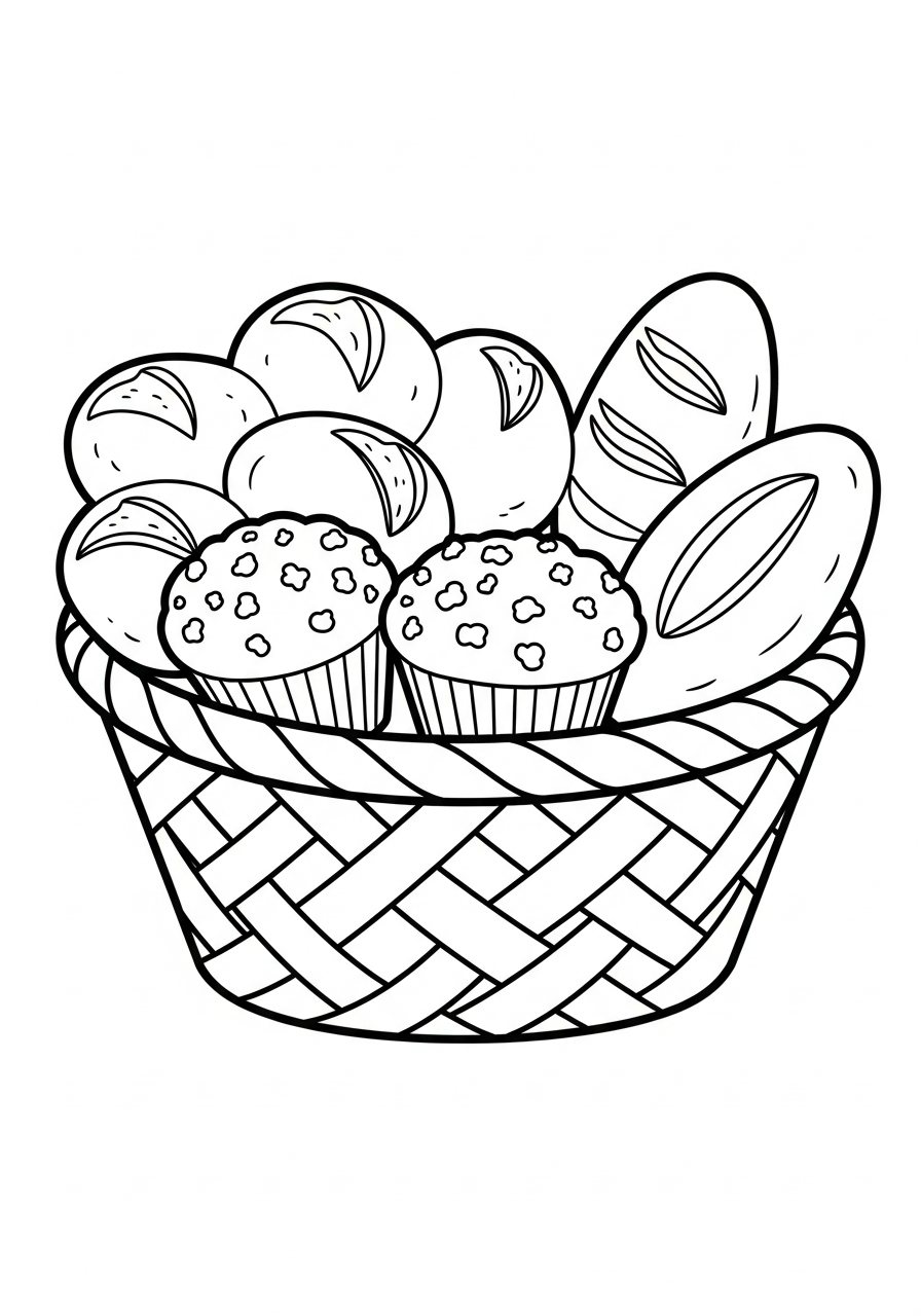 Thanksgiving Coloring Pages 28 Woven basket filled with bread rolls coloring page